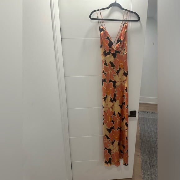 Shona Joy Rosa Silk Plunged Double Strap Maxi Dress - Coral/Multi Color Size 2 - Picture 7 of 10